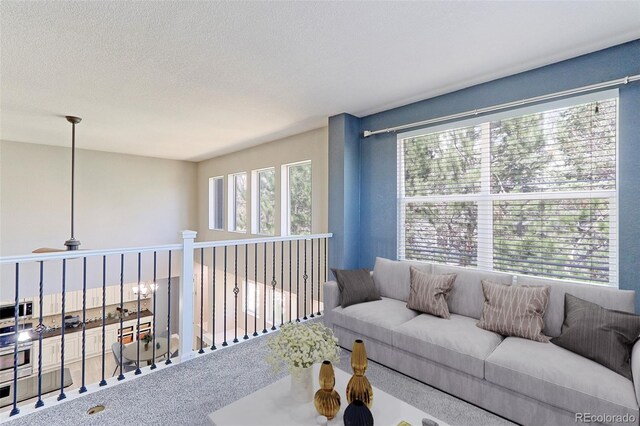 2901 Madison Ln, Broomfield, CO 80023 - living area featuring carpet floors and a textured ceiling