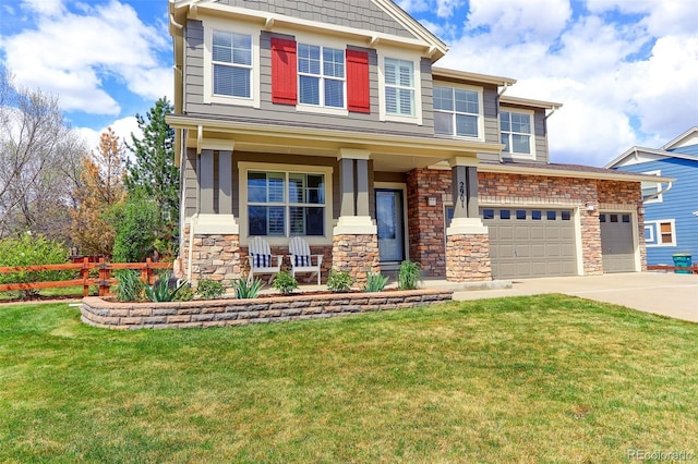 2901 Madison Ln, Broomfield, CO 80023 - craftsman house with a porch, driveway, stone siding, and an attached garage