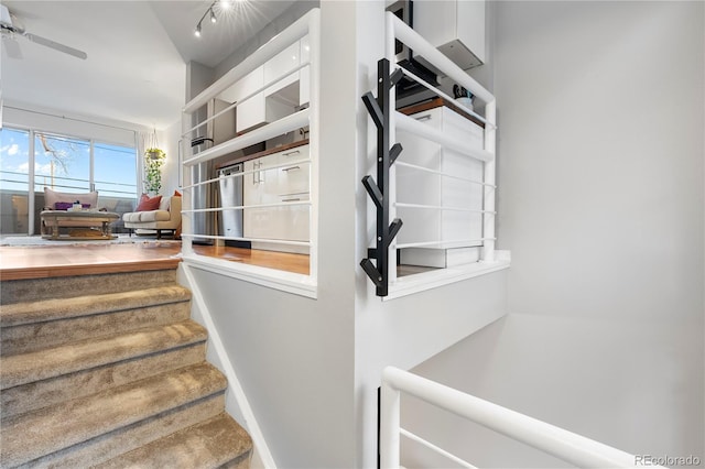 stairway with ceiling fan