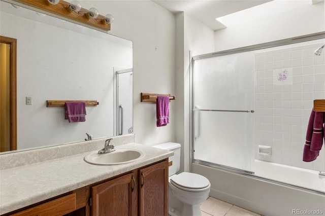 1908 Valley View Dr, Woodland Park, CO 80863 - bathroom featuring vanity, enclosed tub / shower combo, and tile patterned floors