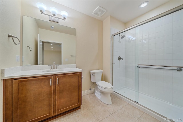 1130 Summit View Dr, Louisville, CO 80027 - bathroom with toilet, a shower stall, vanity, and tile patterned flooring