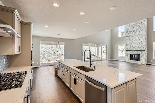 4748 Weitbrec Ln, Castle Rock, CO 80104 - kitchen featuring stainless steel dishwasher, a sink, gas stovetop, plenty of natural light, and recessed lighting