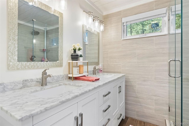 2976 Hiwan Dr, Evergreen, CO 80439 - full bathroom with a shower stall and double vanity