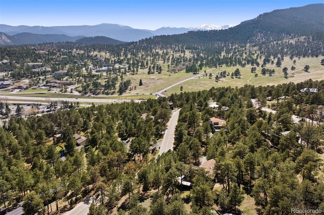 2976 Hiwan Dr, Evergreen, CO 80439 - aerial overview of property's location featuring a mountain backdrop