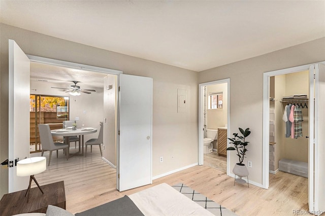 interior space featuring ceiling fan and light hardwood / wood-style floors