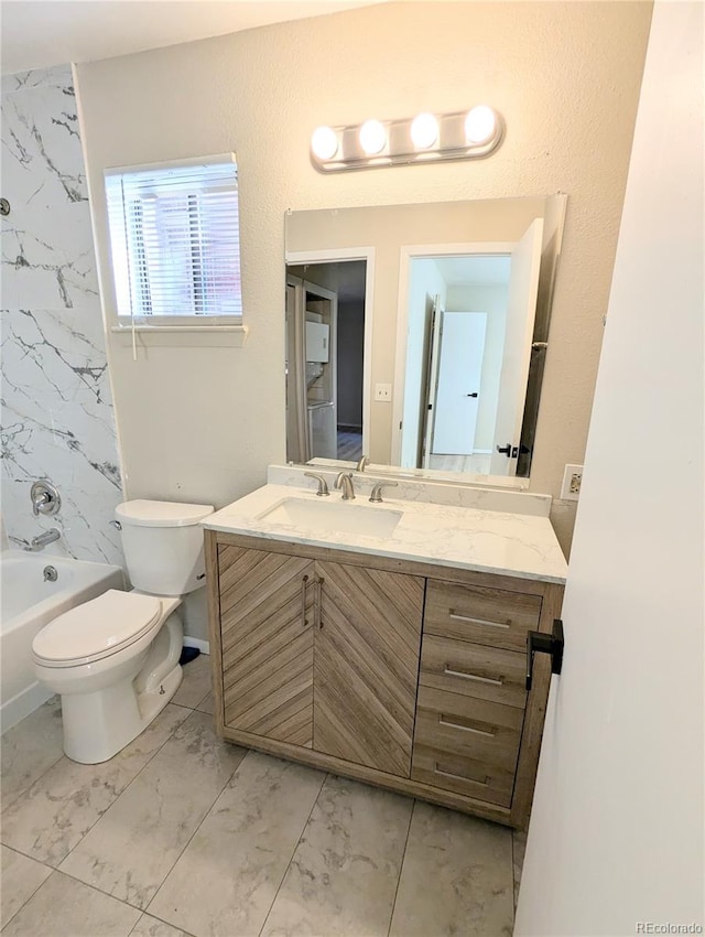 full bathroom with vanity, toilet, and shower / tub combo with curtain