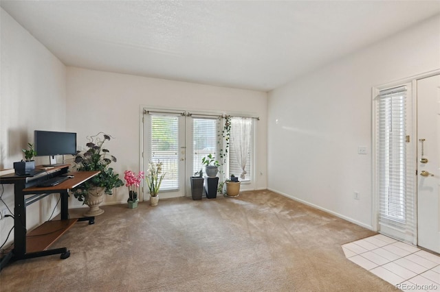 office space featuring carpet floors and baseboards