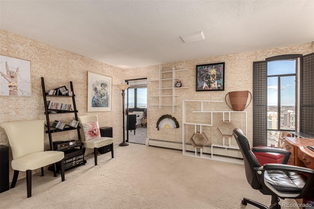 office featuring a textured ceiling and carpet flooring