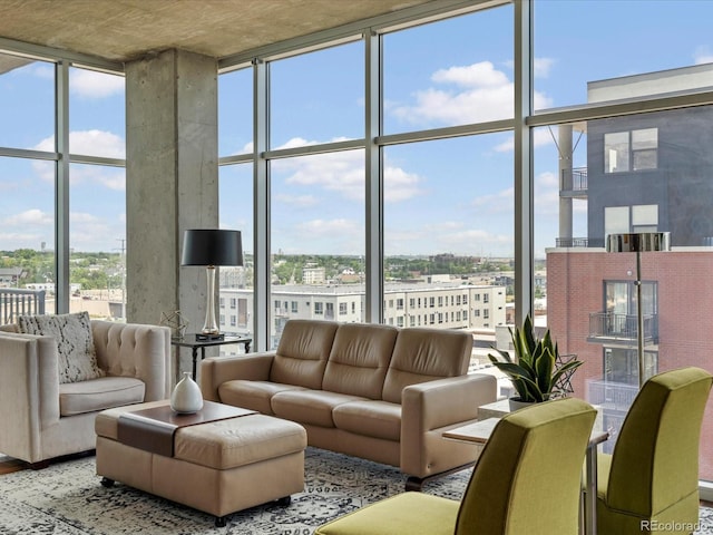 living room featuring floor to ceiling windows