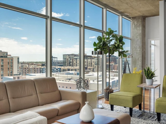 living room with hardwood / wood-style floors and a healthy amount of sunlight