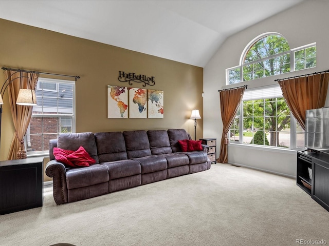8953 W Brandt Pl, Littleton, CO 80123 - living area featuring carpet and vaulted ceiling