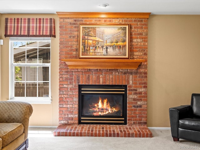 8953 W Brandt Pl, Littleton, CO 80123 - living room with carpet flooring and a brick fireplace
