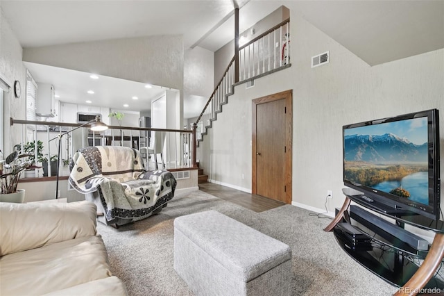 6514 Zinnia St, Arvada, CO 80004 - living area with stairway and high vaulted ceiling