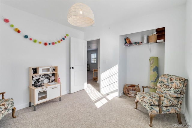 sitting room featuring carpet floors