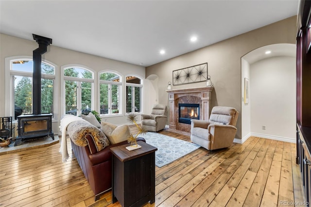 living room with light hardwood / wood-style flooring