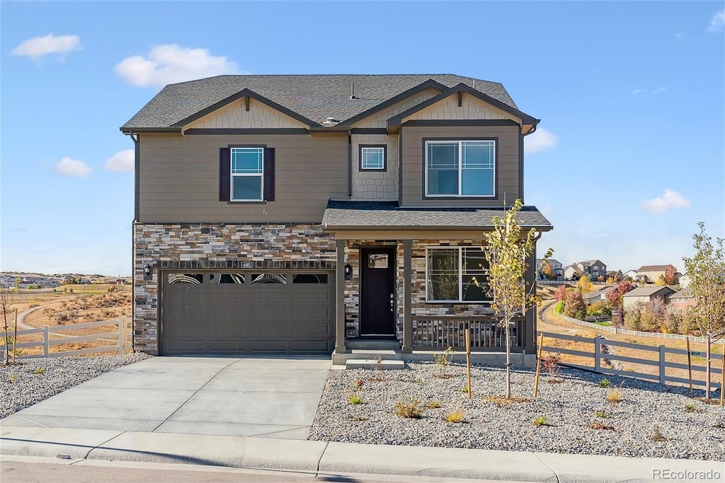 craftsman inspired home featuring a garage