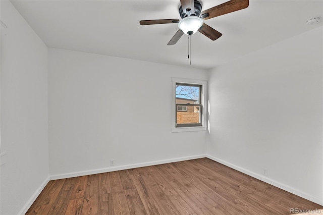 unfurnished room with light hardwood / wood-style floors and ceiling fan