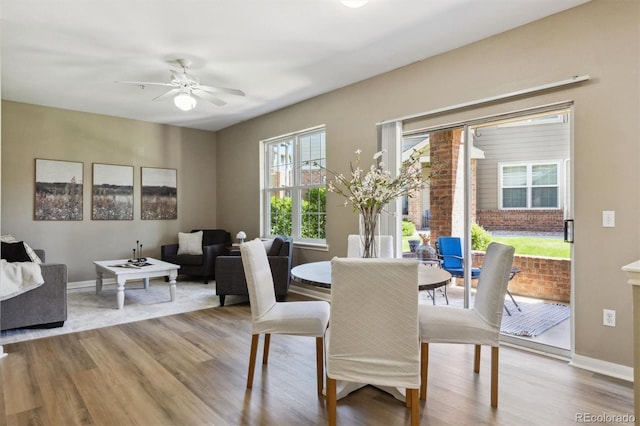 12914 Ironstone Way Unit 102, Parker, CO 80134 - dining area featuring wood finished floors, a ceiling fan, and baseboards