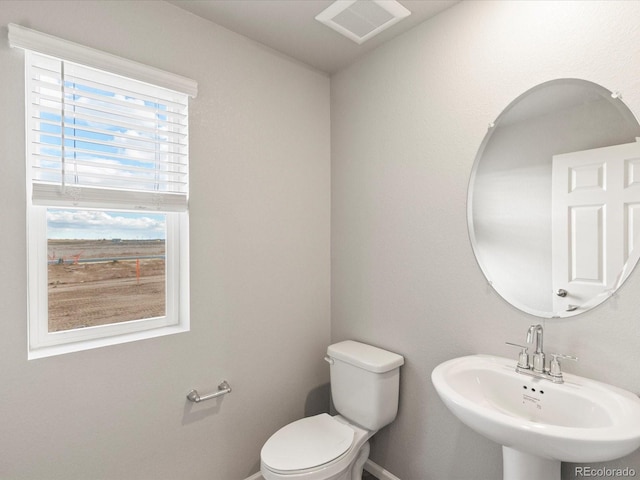 bathroom with sink, a wealth of natural light, and toilet