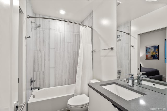 3612 Wyandot St, Denver, CO 80211 - bathroom with vanity, shower / bathtub combination with curtain, and toilet
