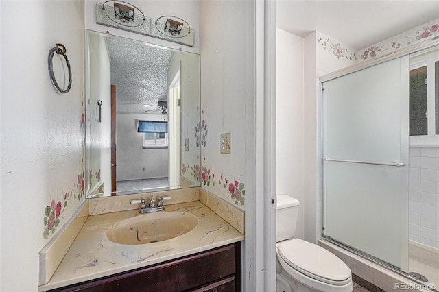 10171 W 69th Ave, Arvada, CO 80004 - full bath with vanity, a textured ceiling, and a stall shower