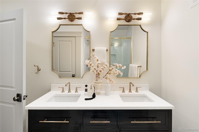 3142 W 26th Ave, Denver, CO 80211 - full bath with double vanity and a shower with shower door