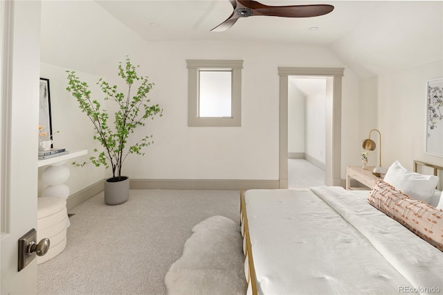 3142 W 26th Ave, Denver, CO 80211 - bedroom with carpet floors, vaulted ceiling, ceiling fan, and baseboards