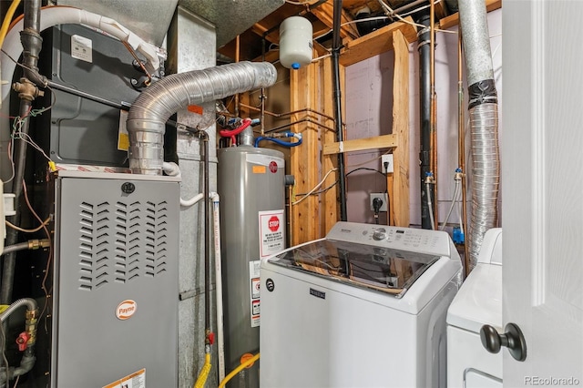 4475 London Ln, Colorado Springs, CO 80916 - utility room with heating unit, gas water heater, and washing machine and clothes dryer