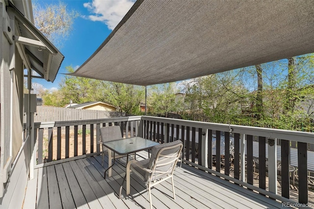 4475 London Ln, Colorado Springs, CO 80916 - wooden deck with a fenced backyard and outdoor dining space