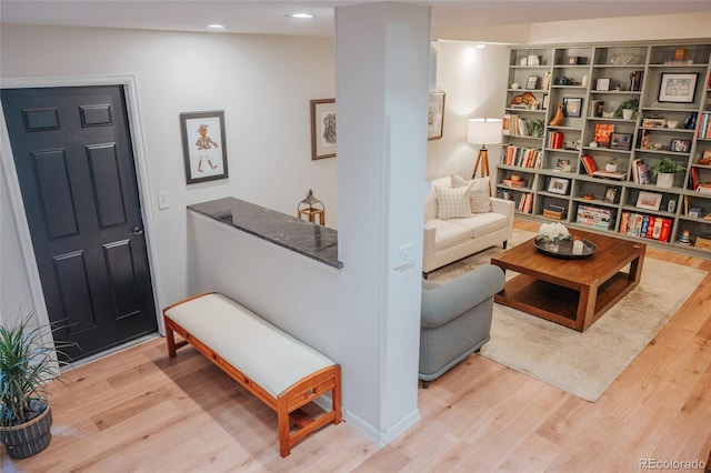 living area featuring wood finished floors and recessed lighting