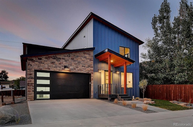 modern home featuring a garage