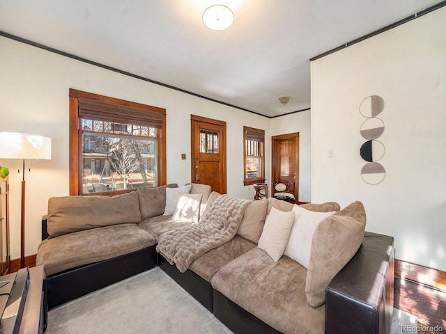 living room featuring ornamental molding