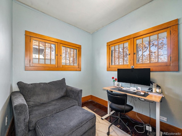 office area with hardwood / wood-style flooring