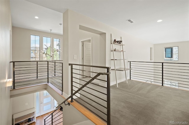 2136 S Juniper St, Lakewood, CO 80228 - hall featuring an upstairs landing, baseboards, and recessed lighting