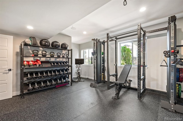 2136 S Juniper St, Lakewood, CO 80228 - gym with baseboards and recessed lighting