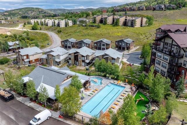 aerial view featuring a mountain view