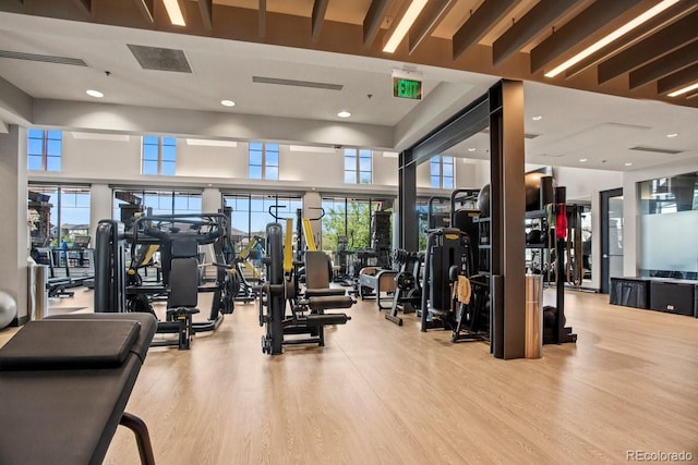 7790 S Queensburg Way, Aurora, CO 80016 - exercise room with wood finished floors and recessed lighting