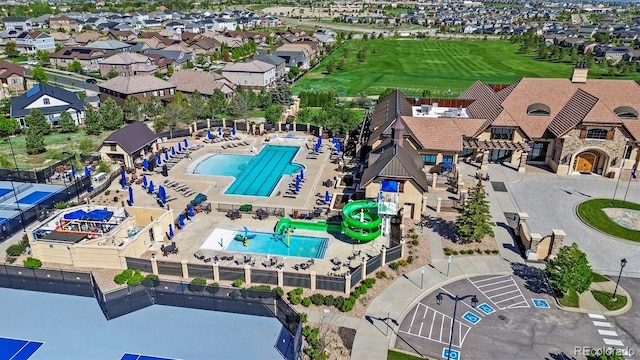 7790 S Queensburg Way, Aurora, CO 80016 - aerial view of residential area with a pool