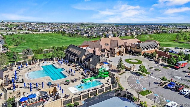 7790 S Queensburg Way, Aurora, CO 80016 - drone / aerial view of a pool area and a golf club