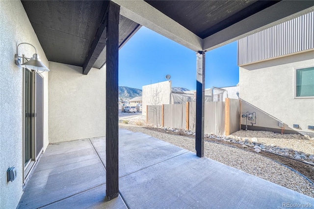 view of patio featuring a mountain view