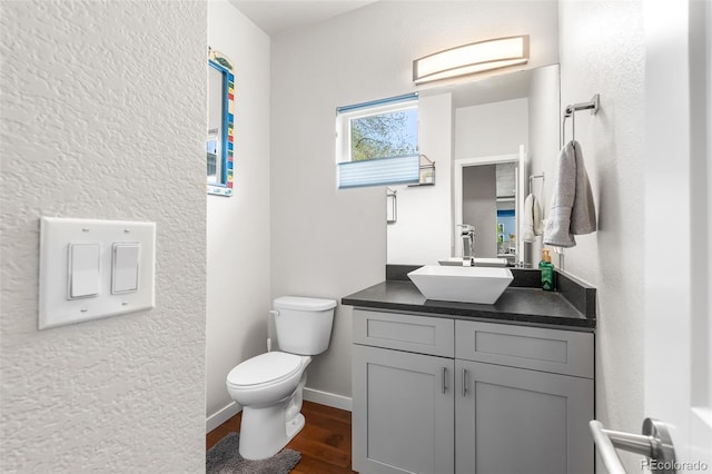 1353 Quaker St, Golden, CO 80401 - bathroom with wood finished floors, vanity, and a textured wall