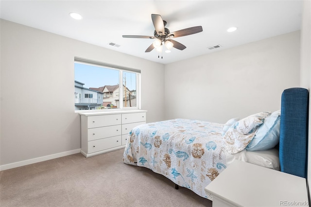1353 Quaker St, Golden, CO 80401 - bedroom with light carpet, recessed lighting, and ceiling fan