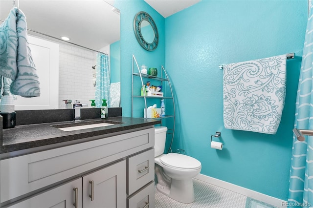 1353 Quaker St, Golden, CO 80401 - bathroom featuring vanity, tile patterned flooring, a shower with curtain, and recessed lighting