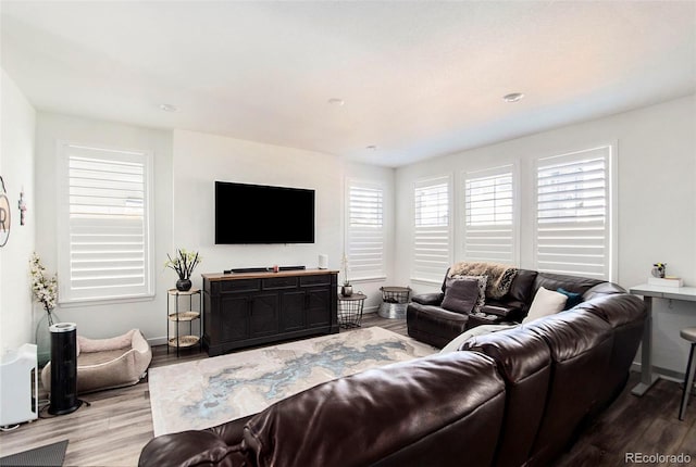 living room featuring light wood-type flooring