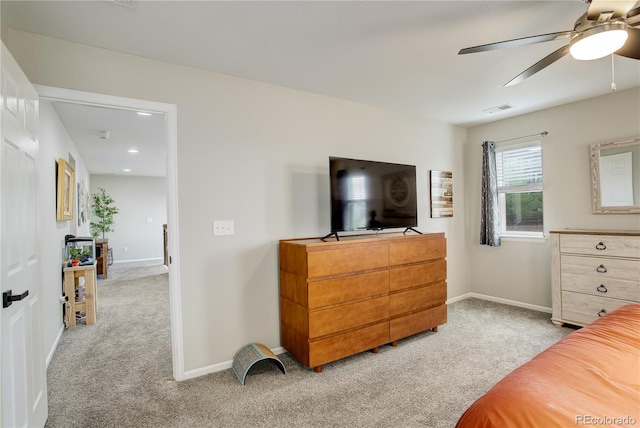 bedroom featuring carpet, baseboards, and recessed lighting