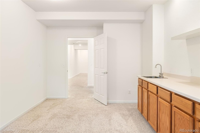 kitchen featuring sink and light carpet