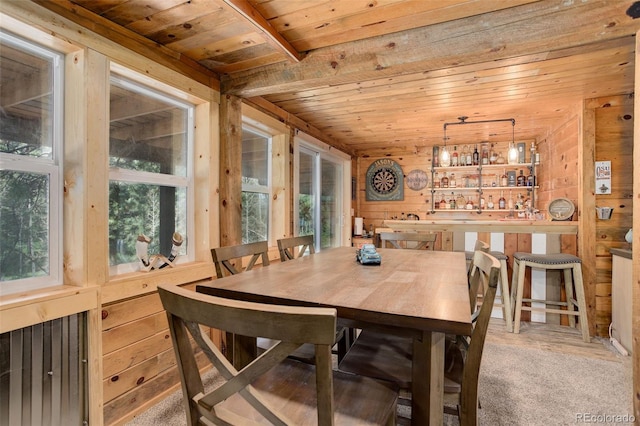 28251 Shadow Mountain Dr, Conifer, CO 80433 - dining room with wooden ceiling and wood walls
