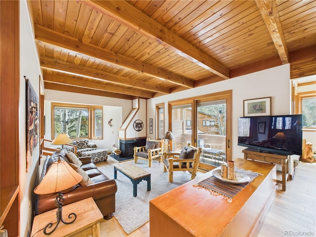 620 Tennis Club Rd Unit 1339, Dillon, CO 80435 - living area featuring light wood-style flooring and a wood ceiling with exposed beams