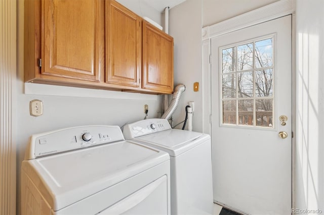 laundry room with independent washer and dryer and cabinet space