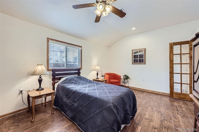 195 Briggs St, Erie, CO 80516 - bedroom featuring a ceiling fan, vaulted ceiling, wood finished floors, and baseboards